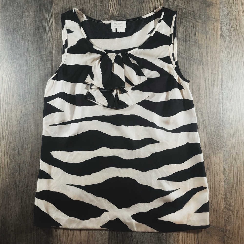 KATE SPADE NEW YORK Blouse Womens X-Small Zebra Print Ciara Silk Ruffle Top